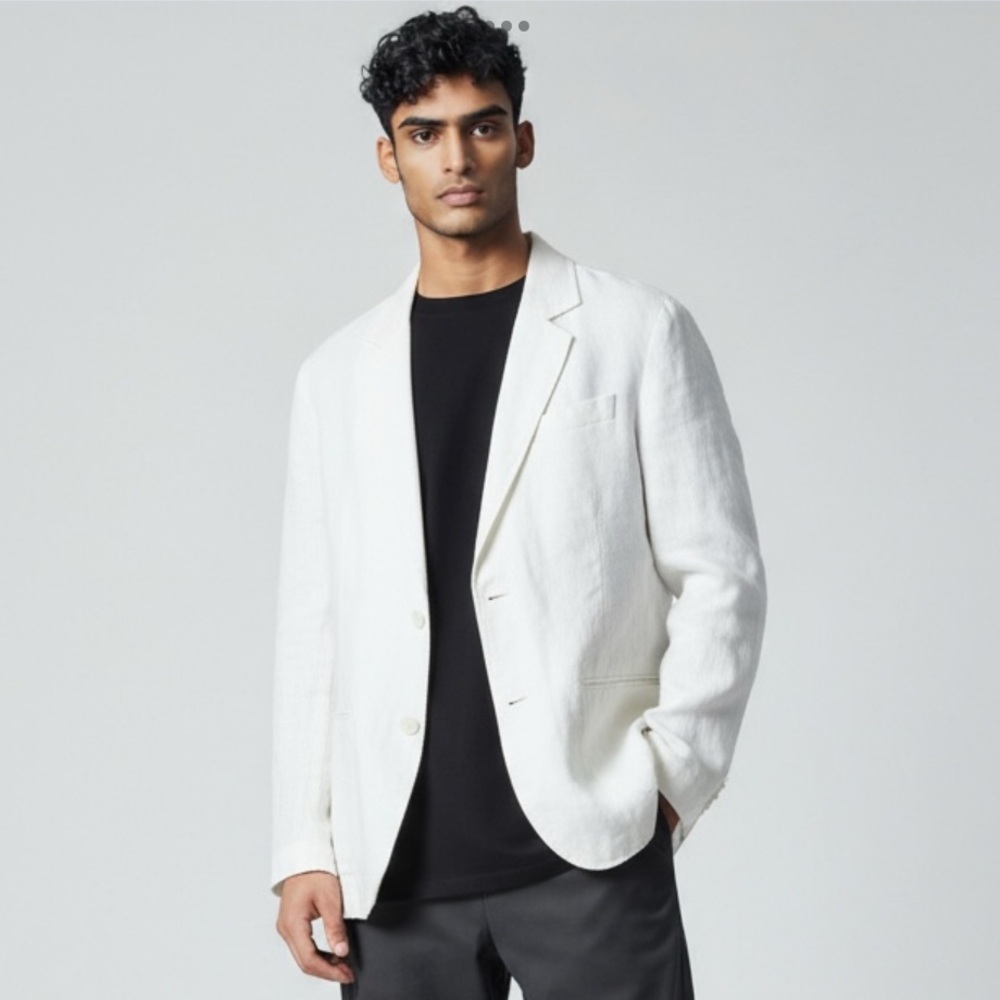 New ISLAND COMPANY 100% Linen blazer Jacket white Large Resort Coastal